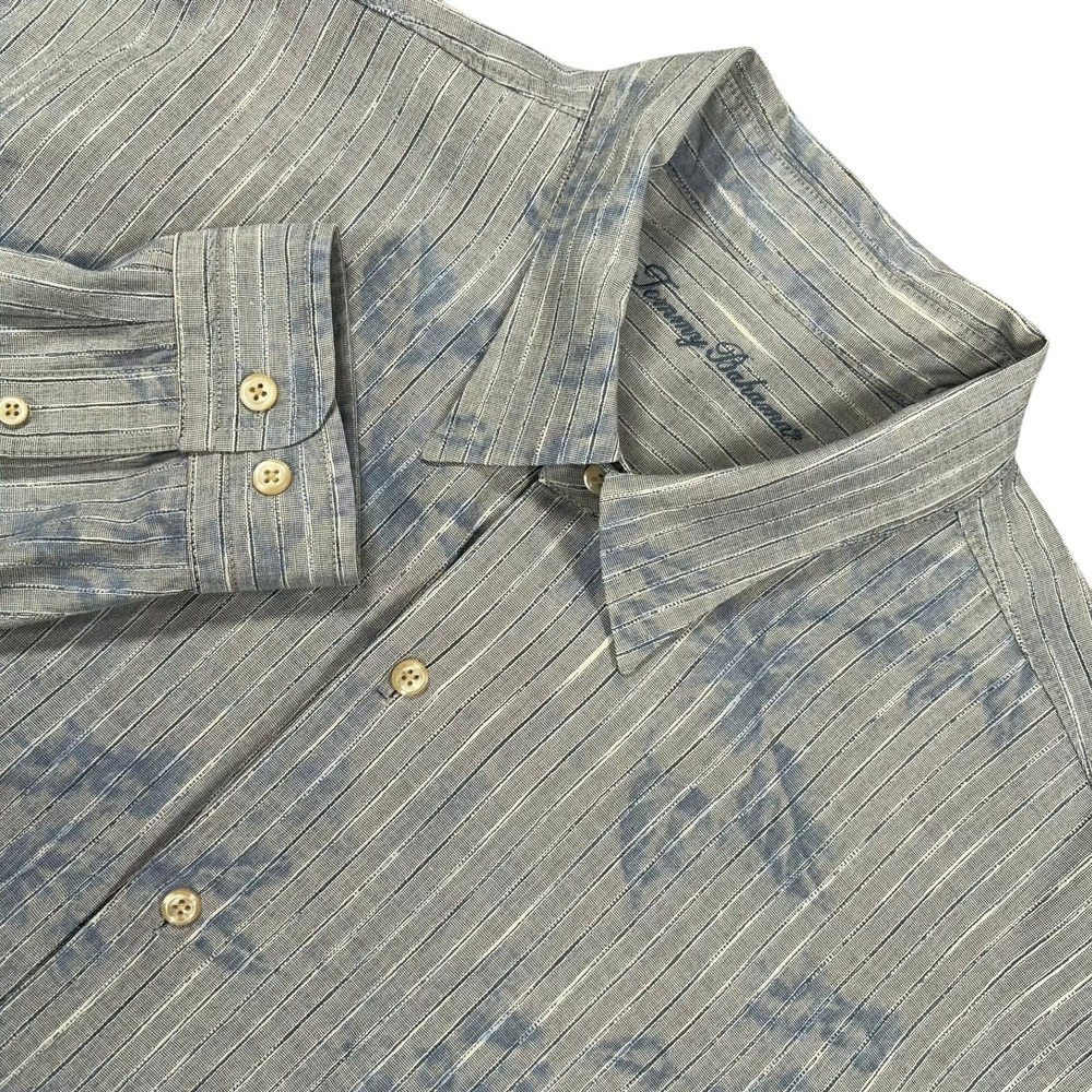 Tommy Bahama Long Sleeve Shirt Mens XXL Blue Striped Floral Tonal Stripe Aloha